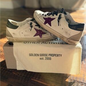 Golden Goose White Sneakers with Glittery Purple Star